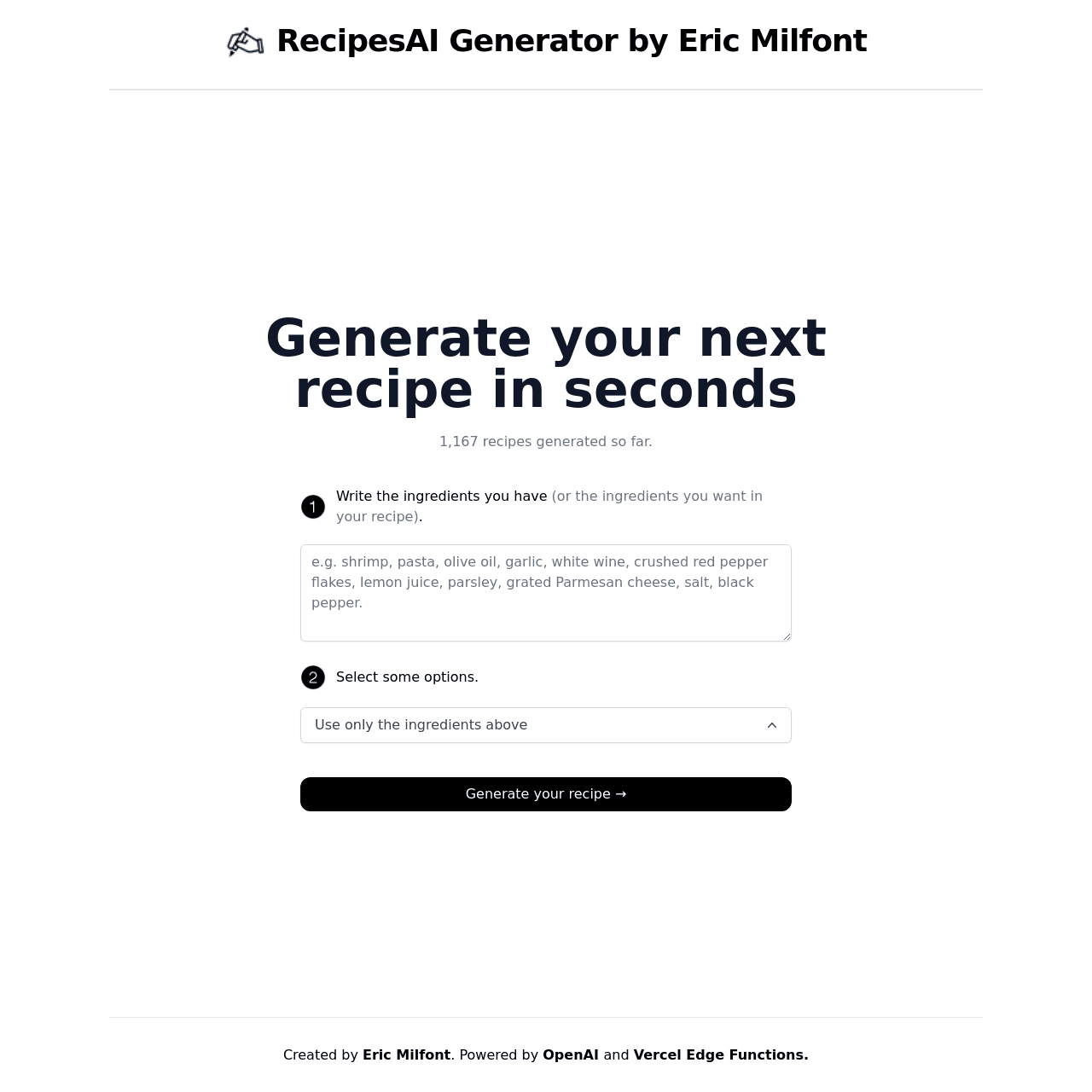Artificial Intelligency for creating recipes